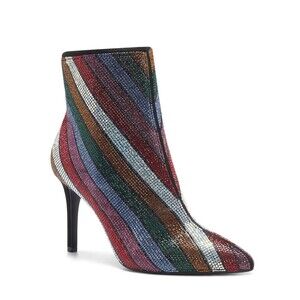 INC Womens 6.5 M Stripe Bling Rhinestone High Heel Ankle Booties NEW HE5